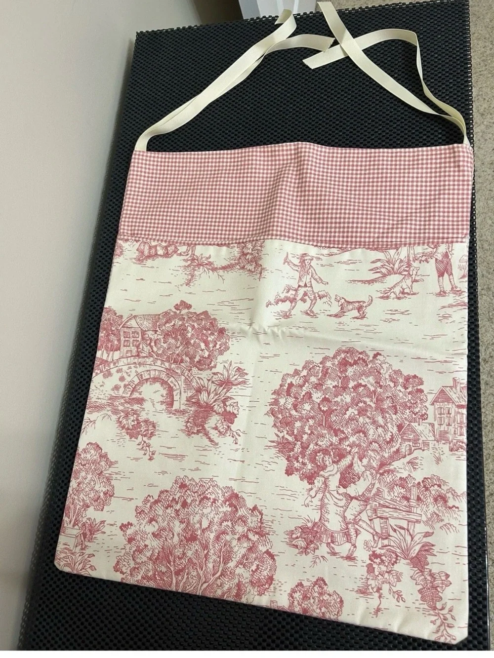 Pink Toile Fabric Hanging Storage Pocket - Soft Pink